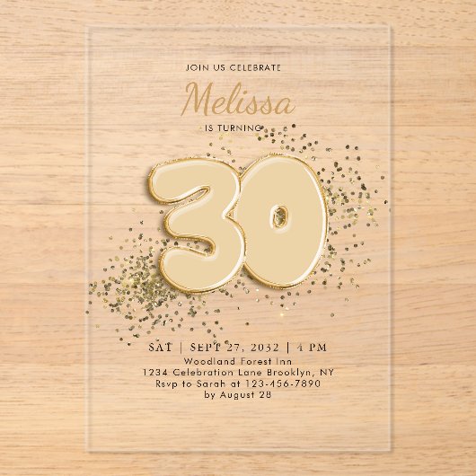 Black Gold 30. Balloons Confetti Erwachsene Geburt Acryleinladungen (Vorderseite)