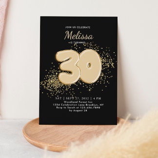 Black Gold 30. Balloons Confetti Erwachsene Geburt Einladung