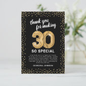 Black Gold 30. Erwachsene Geburtstag Dankeskarte (Stehend Vorderseite)