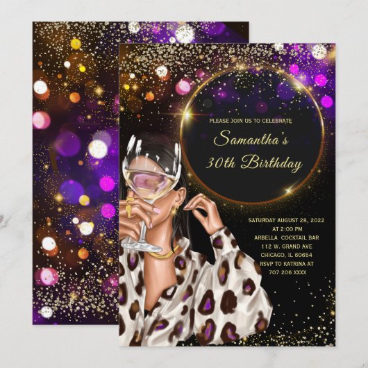 Black Gold 30. Geburtstag Einladung (Vorne/Hinten)