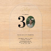 Black & Gold 30. Geburtstag Party Foto Acryleinladungen (Vorderseite)