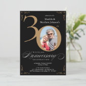 Black Gold 30. Wedding Anniversary Calligraphie Einladung (Stehend Vorderseite)