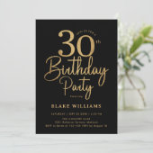 Black Gold 30th Birthday Einladung (Stehend Vorderseite)