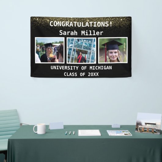 Black & Gold 3 Foto Abschluss Class 2025 Banner (Messeveranstaltung)