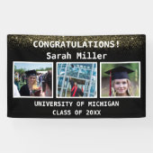 Black & Gold 3 Foto Abschluss Class 2025 Banner (Horizontal)