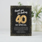 Black Gold 40. Erwachsene Geburtstag Dankeskarte (Stehend Vorderseite)