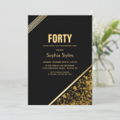 Black Gold 40. Geburtstag Party Einladung (Stehend Vorderseite)
