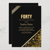 Black Gold 40. Geburtstag Party Einladung (Vorne/Hinten)