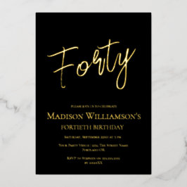 Black & Gold 40 Minimal 40. Geburtstag Party Folieneinladung