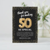 Black Gold 50. Erwachsene Geburtstag Dankeskarte (Stehend Vorderseite)