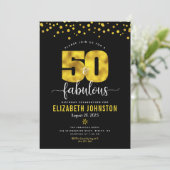 Black Gold 50 Fabulous Birthday Bold Glam Glitzer Einladung (Stehend Vorderseite)