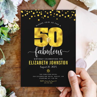 Black Gold 50 Fabulous Birthday Bold Glam Glitzer Einladung