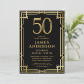 Black Gold 50. Geburtstag Foto Einladung (Stehend Vorderseite)