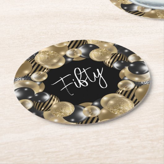 Black Gold 50. Geburtstag Runder Pappuntersetzer (Angewinkelt)