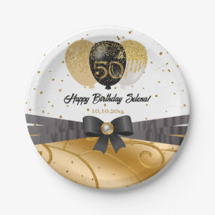 Black Gold 50. Geburtstag Seidenballon Pappteller