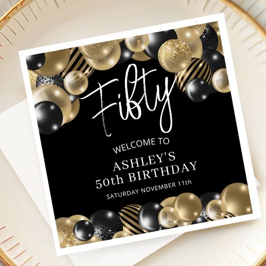 Black Gold 50. Geburtstag Serviette
