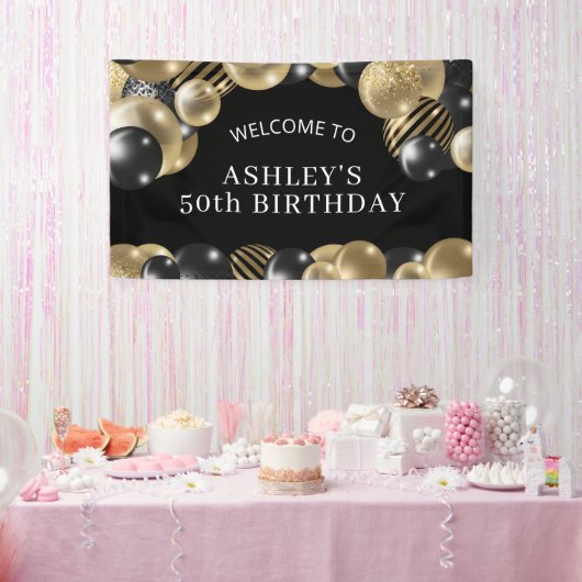 Black Gold 50. Geburtstag Willkommen Banner (Party)