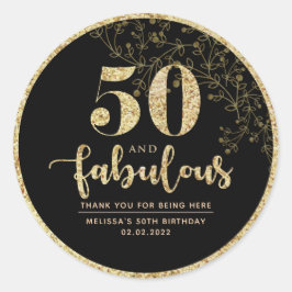 Black & Gold 50. Geburtstagsparty Gunst Sticker