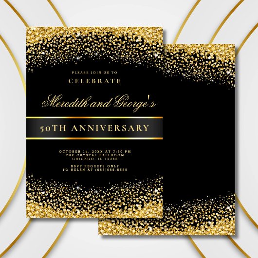 Black Gold 50. Golden Wedding Anniversary Party Einladung