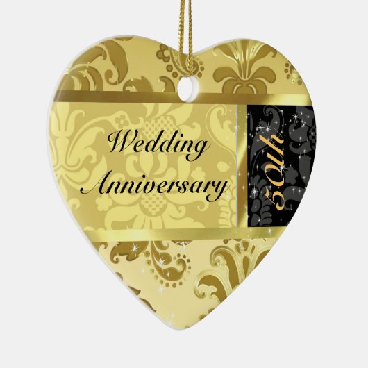 Black & Gold 50. Hochzeitsszenario Keramik Ornament (Rechts)