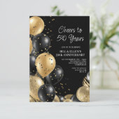 Black Gold 50. Hochzeitstag Einladung (Stehend Vorderseite)