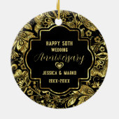 Black & Gold 50. Hochzeitstag Keramik Ornament (Hinten)