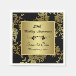 Black, Gold 50. Hochzeitstag Neapel Serviette