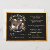 Black & Gold 50-jähriges Foto zum Hochzeitstag Einladung (Vorderseite)