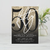 Black Gold 50-jähriges Party Einladung (Stehend Vorderseite)