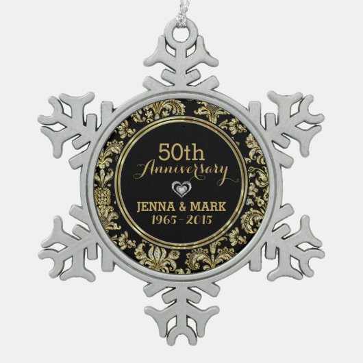 Black & Gold 50. Wedding Anniversary Ornament 2a (Vorderseite)