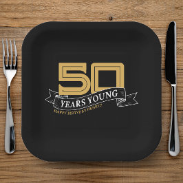 Black & Gold 50 Years Young Banner 50. Geburtstag Pappteller