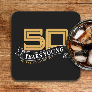 Black & Gold 50 Years Young Banner 50. Geburtstag Rechteckiger Pappuntersetzer