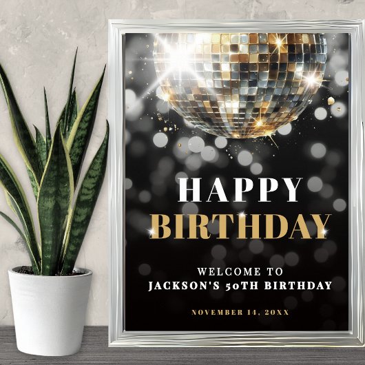Black Gold 50th Birthday Party Welcome Sign Poster