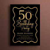 Black Gold 50th Birthday Wavy Border Einladung