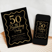 Black Gold 50th Birthday Wavy Border Einladung