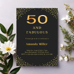 Black gold 50th fabulous birthday einladung<br><div class="desc">A classic black background,  decorated with golden corners. Personalize and add a name and party details.</div>