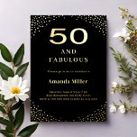 Black gold 50th fabulous birthday folieneinladung<br><div class="desc">A classic black background,  decorated with golden corners. Personalize and add a name and party details.  Real gold foil.</div>