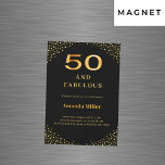 Black gold 50th fabulous birthday magneteinladung<br><div class="desc">A classic black background,  decorated with golden corners. Personalize and add a name and party details.</div>