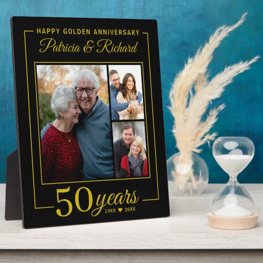Black Gold 50th Golden Anniversary 3 Photo Collage Fotoplatte (Seite)