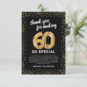 Black Gold 60. Erwachsene Geburtstag Dankeskarte (Stehend Vorderseite)