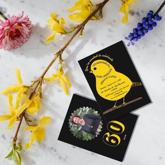 Black & Gold 60. Geburtstag Niedliches Bird Dinner Einladung