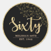 Black & Gold 60. Geburtstagsparty Gunst Sticker (Vorderseite)