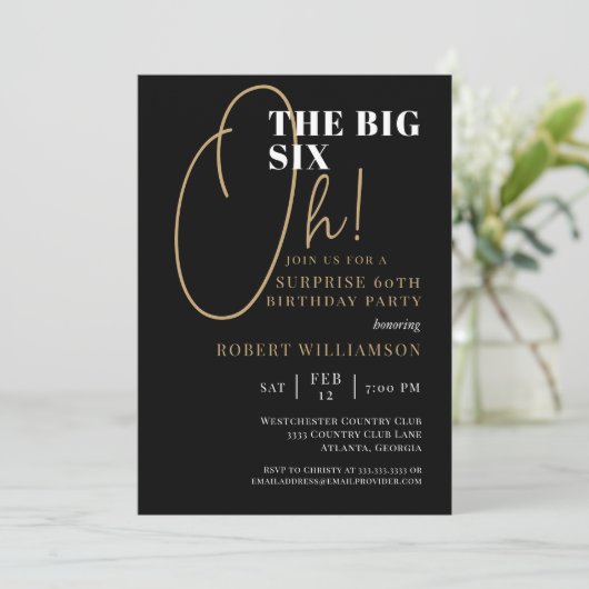 Black Gold 60. Überraschung Geburtstag Einladung (Stehend Vorderseite)