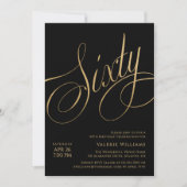 Black Gold 60th Birthday Elegant Calligraphy Einladung (Vorderseite)