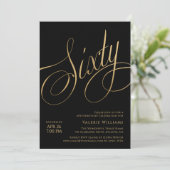 Black Gold 60th Birthday Elegant Calligraphy Einladung (Stehend Vorderseite)