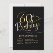 Black Gold 60th Birthday Elegant Script Einladung (Vorderseite)