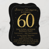 Black & Gold 60th Birthday Invitation Einladung (Vorne/Hinten)