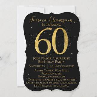 Black & Gold 60th Birthday Invitation Einladung