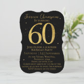 Black & Gold 60th Birthday Invitation Einladung (Stehend Vorderseite)