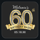 Black & Gold 60th Birthday Stickers<br><div class="desc">Black & Gold 60th Birthday Stickers with added bling of diamonds. This square sticker may be used for birthday favor tags or stickers on favors.</div>